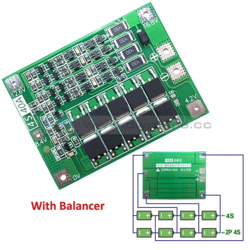 4S 40A BMS – 16.8V Li-ion Protection Board with Top Balancing
