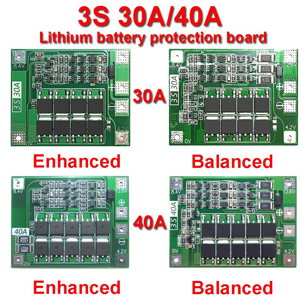 3S 40A BMS – 12.6V Li-ion Protection Board with Top Balancing