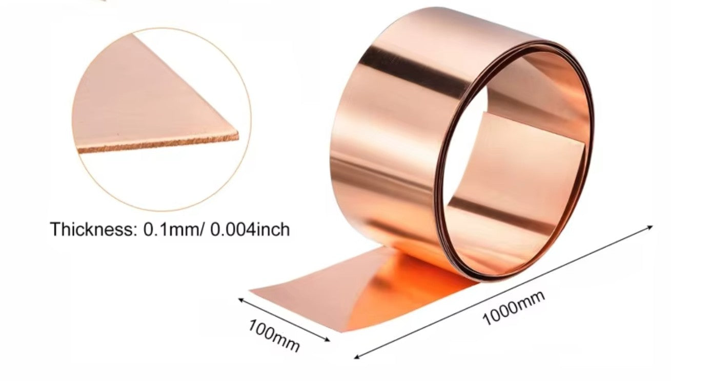 Pure Copper Foil Roll – 0.1mm x 100mm x 1000mm (99.9% Cu) – DIY500AMP.COM