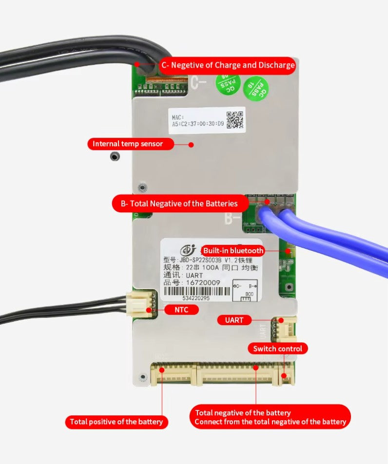 JBD 6-8S 100A Smart BMS with UART & Bluetooth for Li-ion