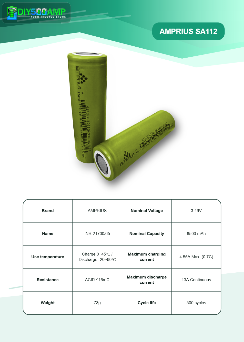 Amprius SA112 21700 13A 6500mAh - Tabless