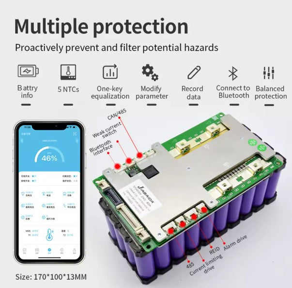 JBD Smart BMS SP24S004 – 8S–24S, 150A with UART, RS485, detail view 3