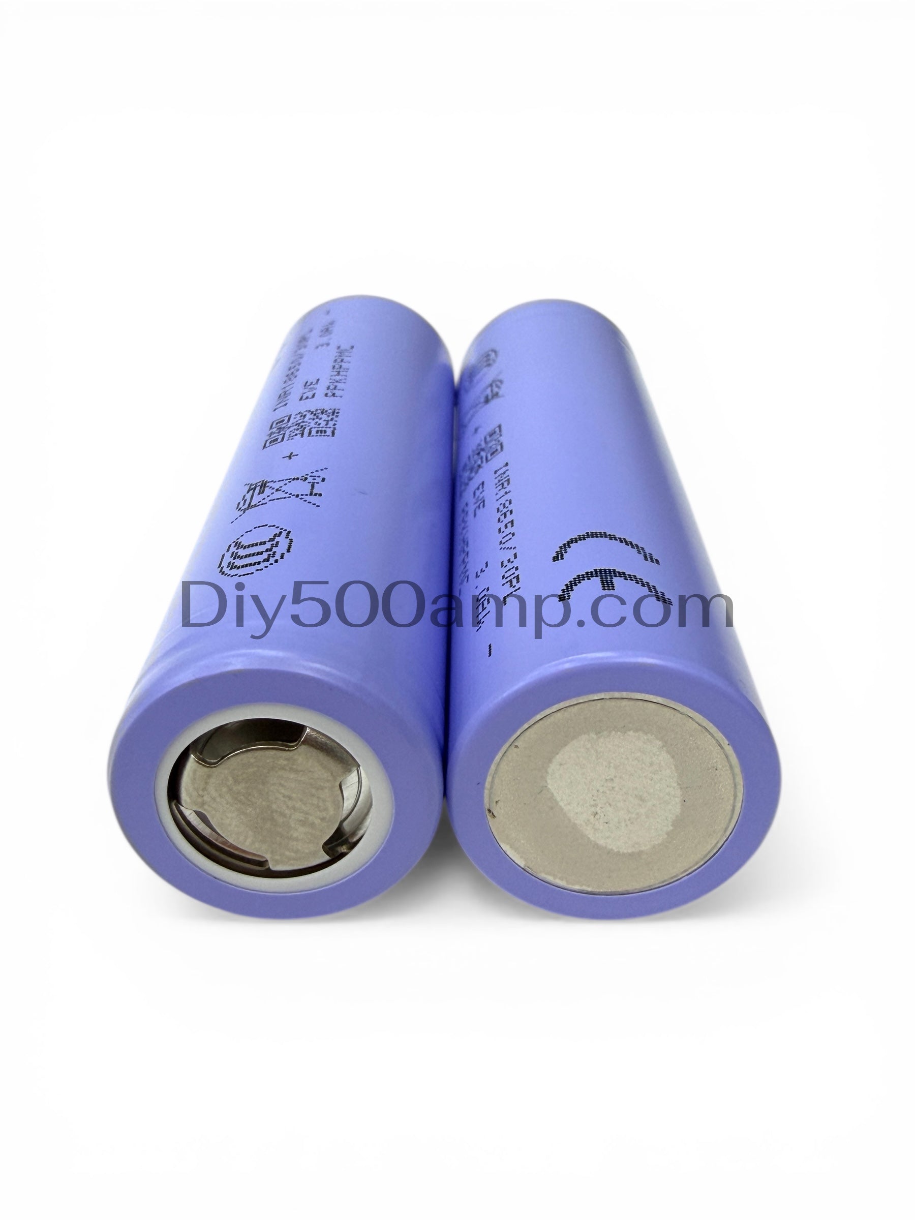 Two EVE INR18650/30PL 3000mAh lithium-ion battery cells, bottom view