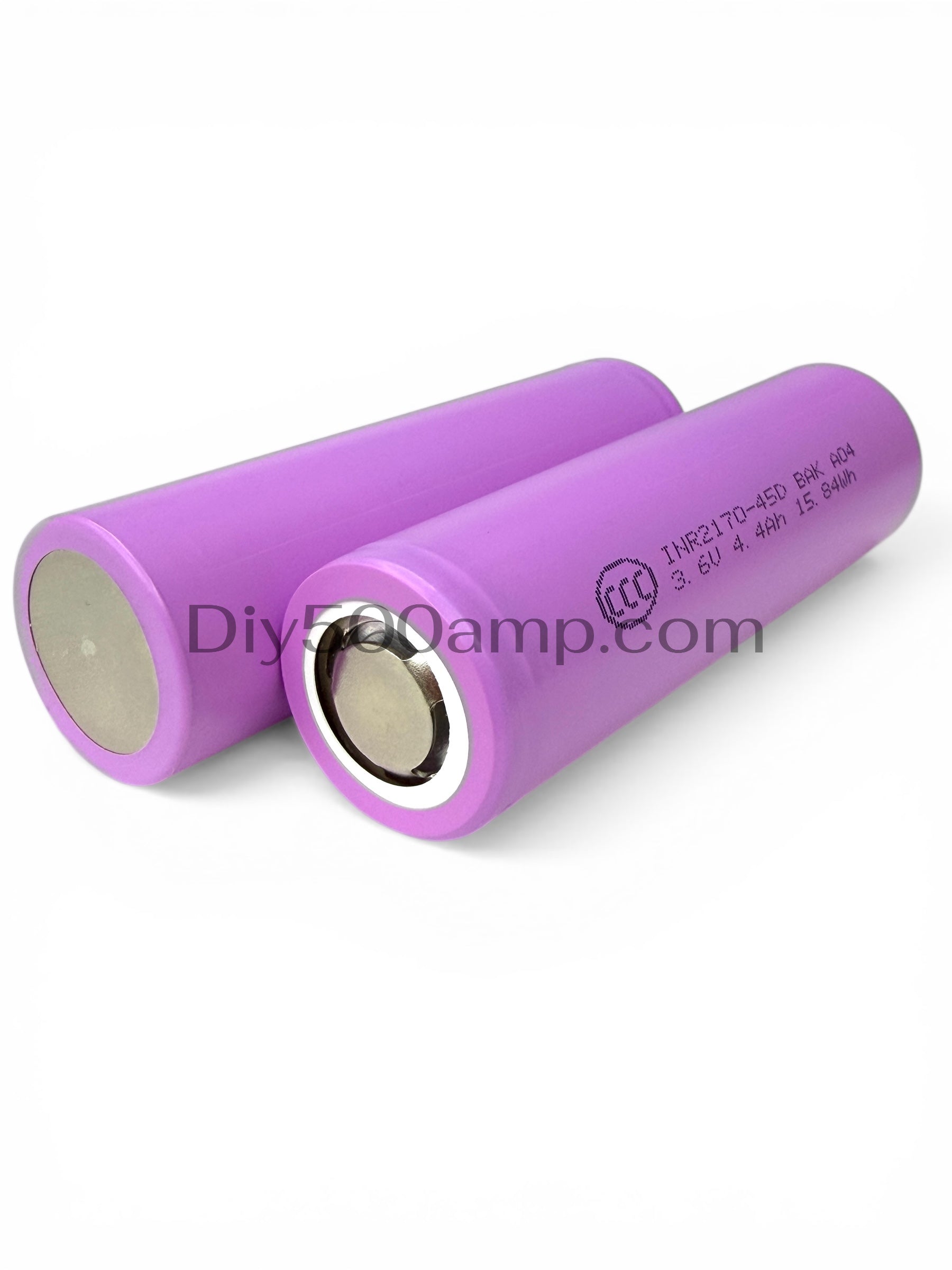 Two LG INR21700-45D 4400mAh lithium-ion battery cells, angled side view