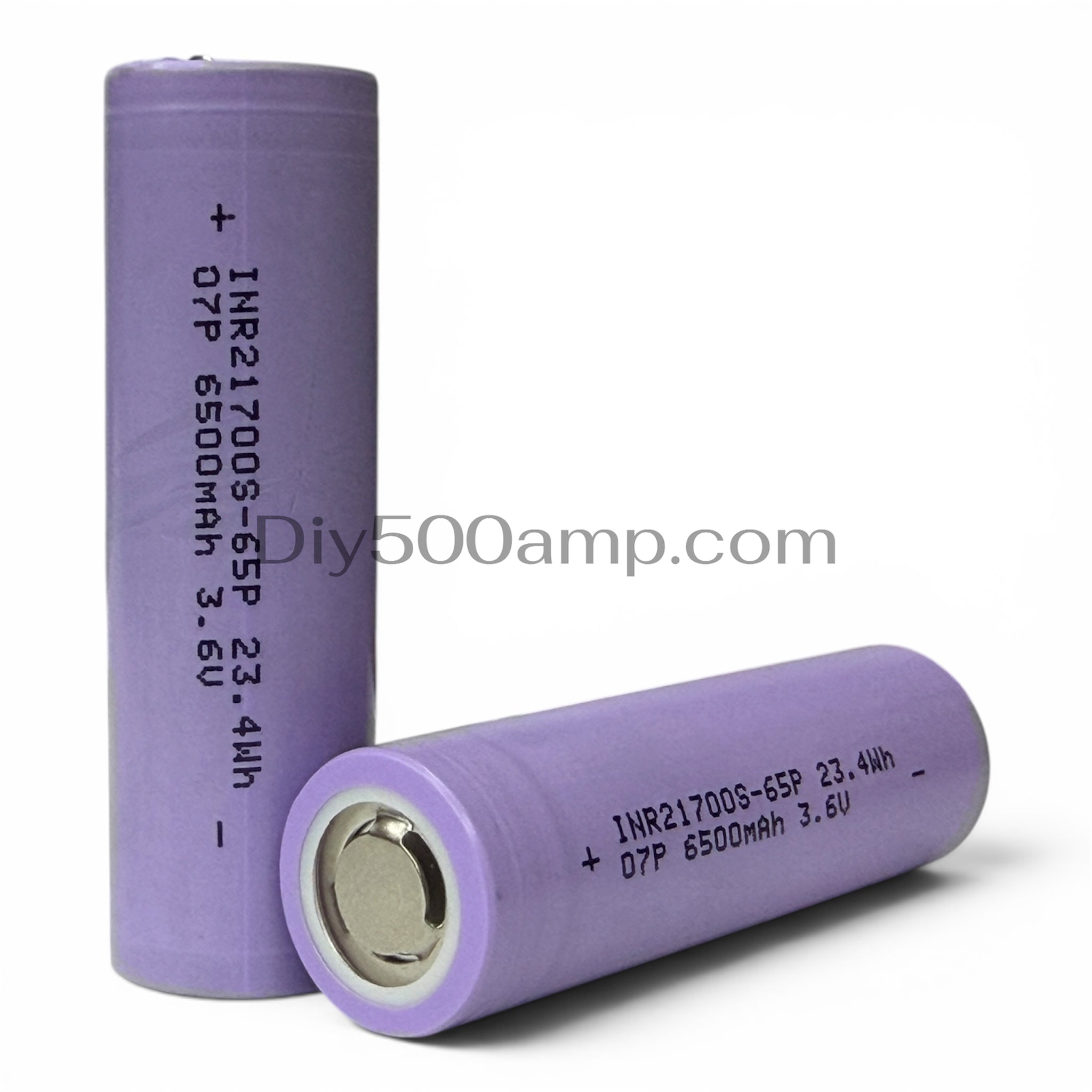 Linkdata 65P 21700 6500mAh 52A high-capacity lithium-ion battery cell in purple wrap with printed specifications on a white background