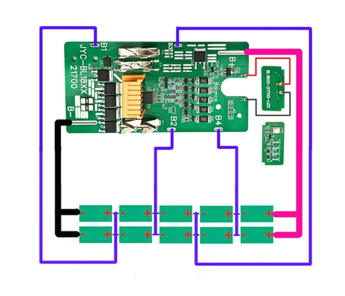 21700 Plastic Case + BMS PCBA for Makita 18V Li-ion Battery (DIY Kit)