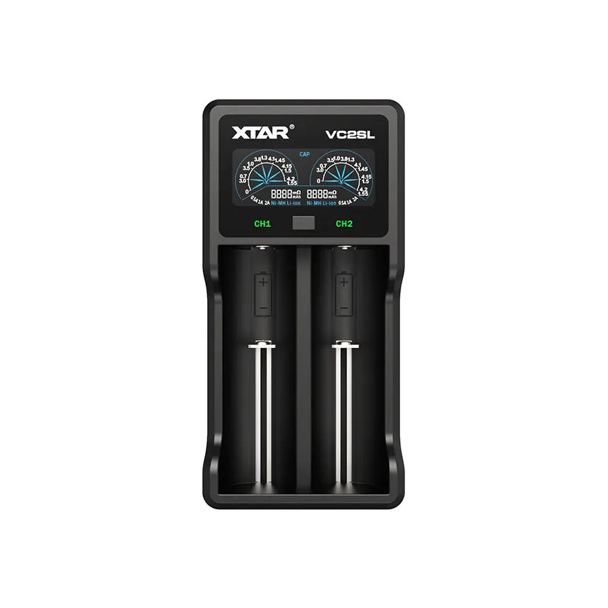 XTAR VC2SL two-bay LCD battery charger, front view