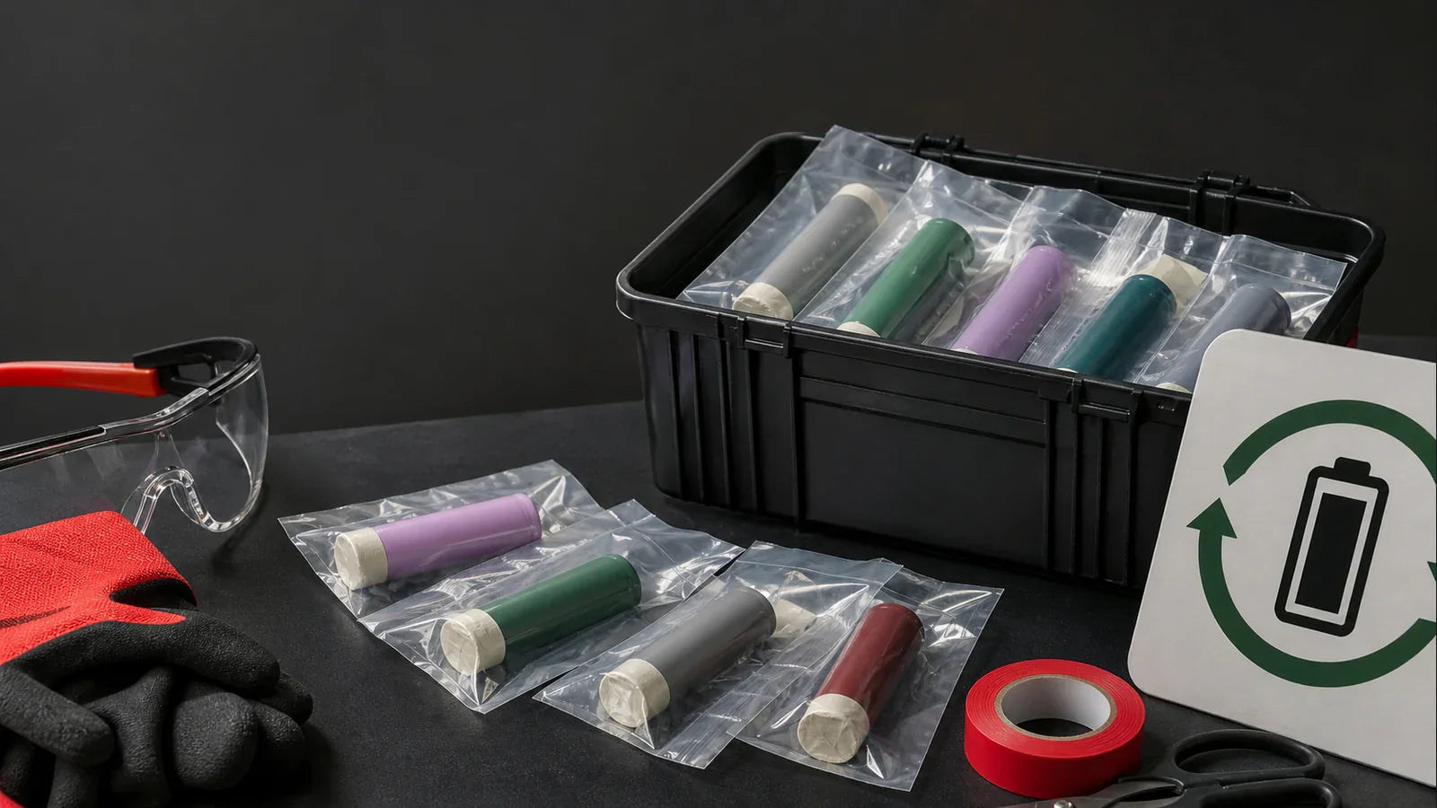 Lithium-ion cells with taped terminals prepared for safe recycling