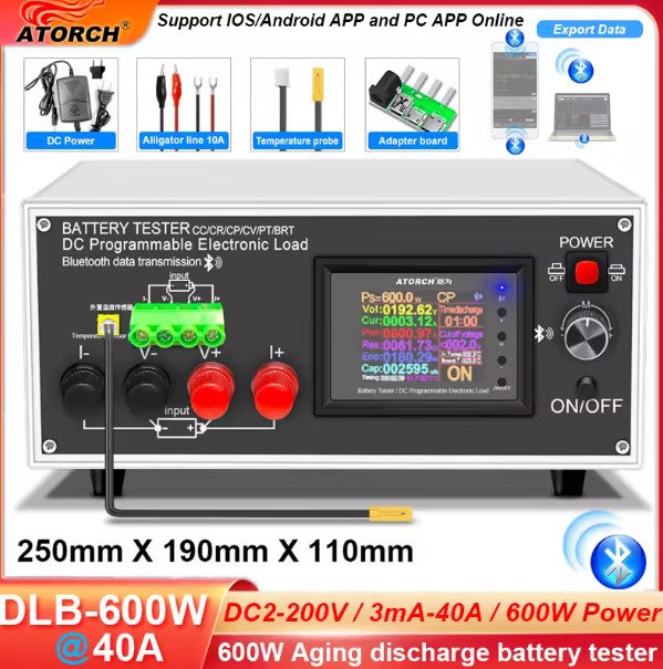 Atorch DLB-600W 200V 40A DC Electronic Load Tester Programmable High-Accuracy