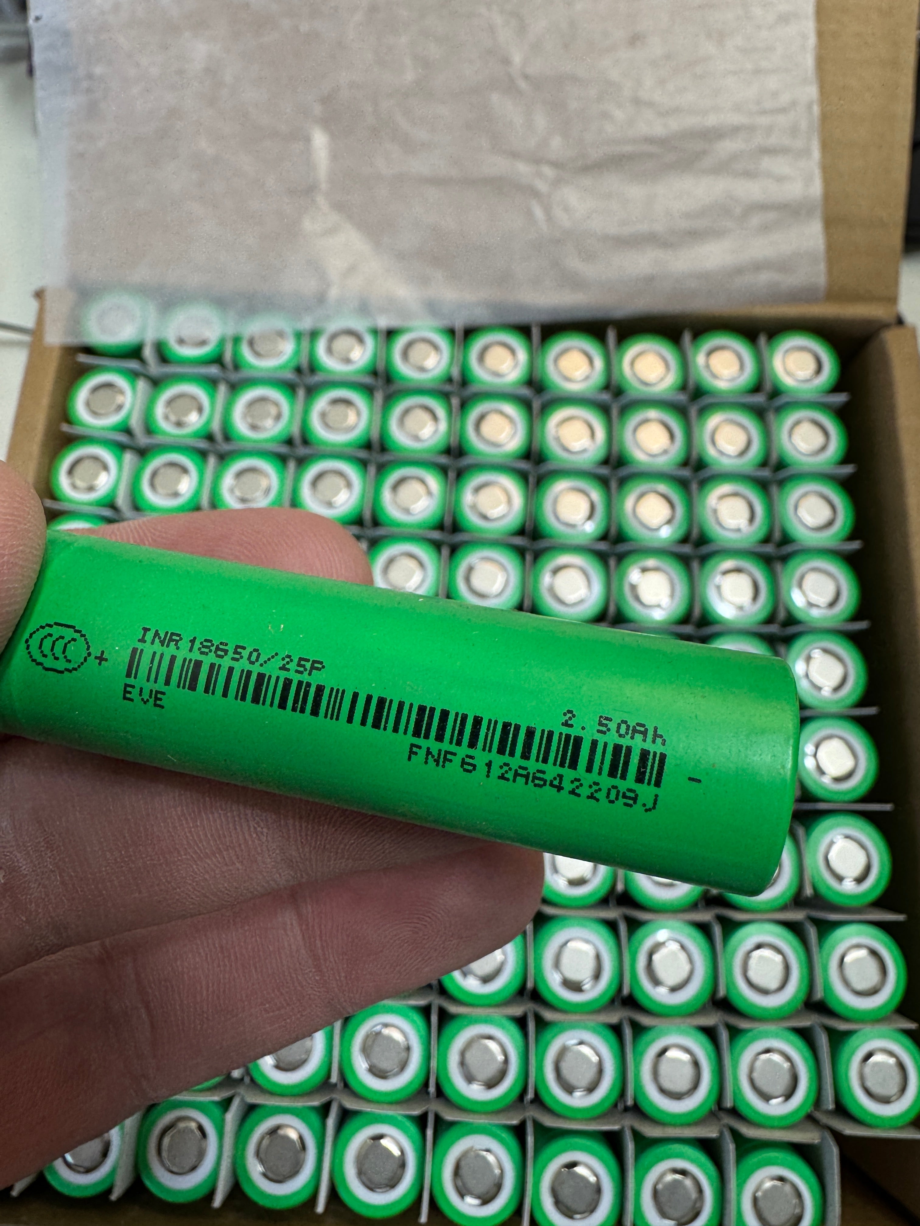 EVE 25P 18650 Battery – 2500mAh, 20A High-Performance Cell in stock