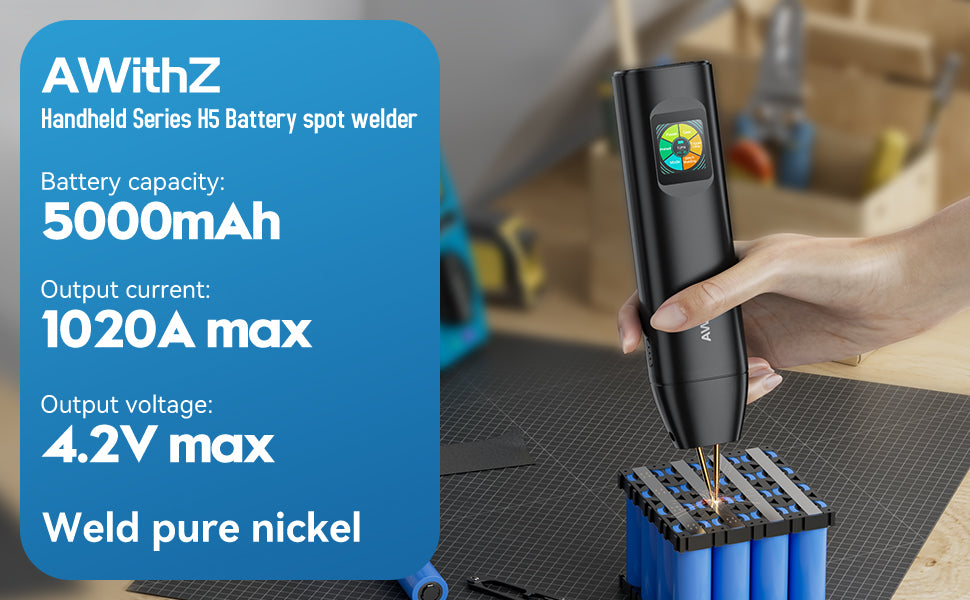 AWithZ H5 Mini Spot Welder – 5000 mAh Battery, 0–0.35 mm Welding, TFT Display