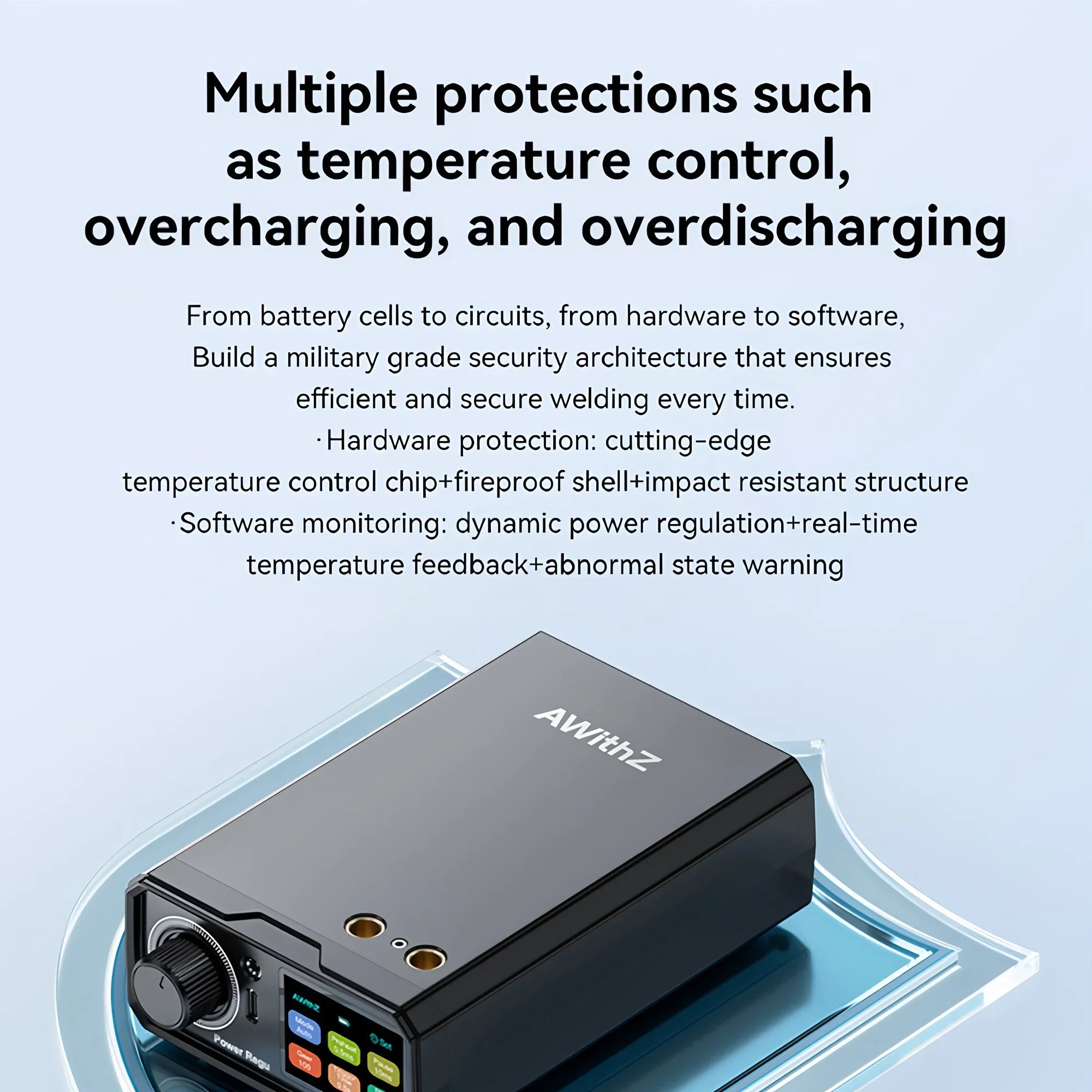 AWithZ UK3 portable spot welder protection features and control system