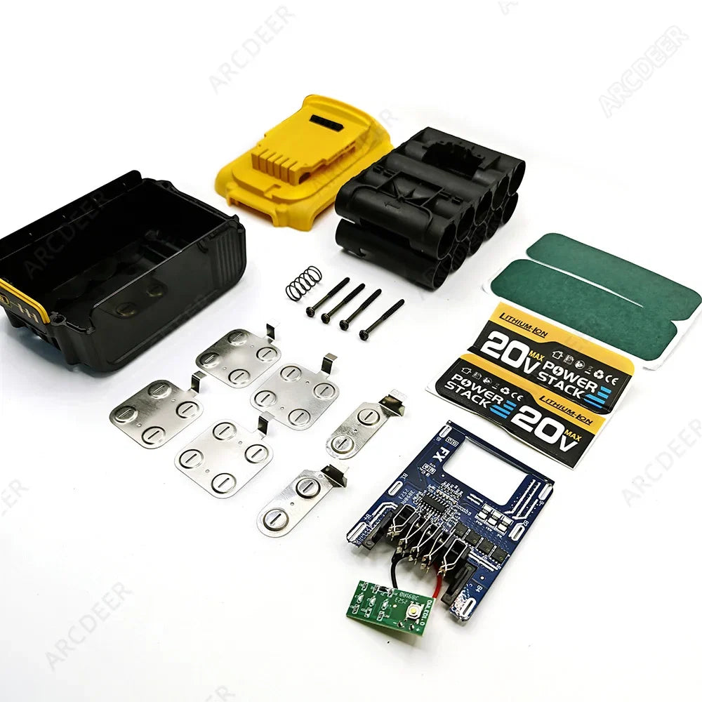 One DeWalt-compatible 18V/21V 10x18650 battery case and PCB kit; cells not included