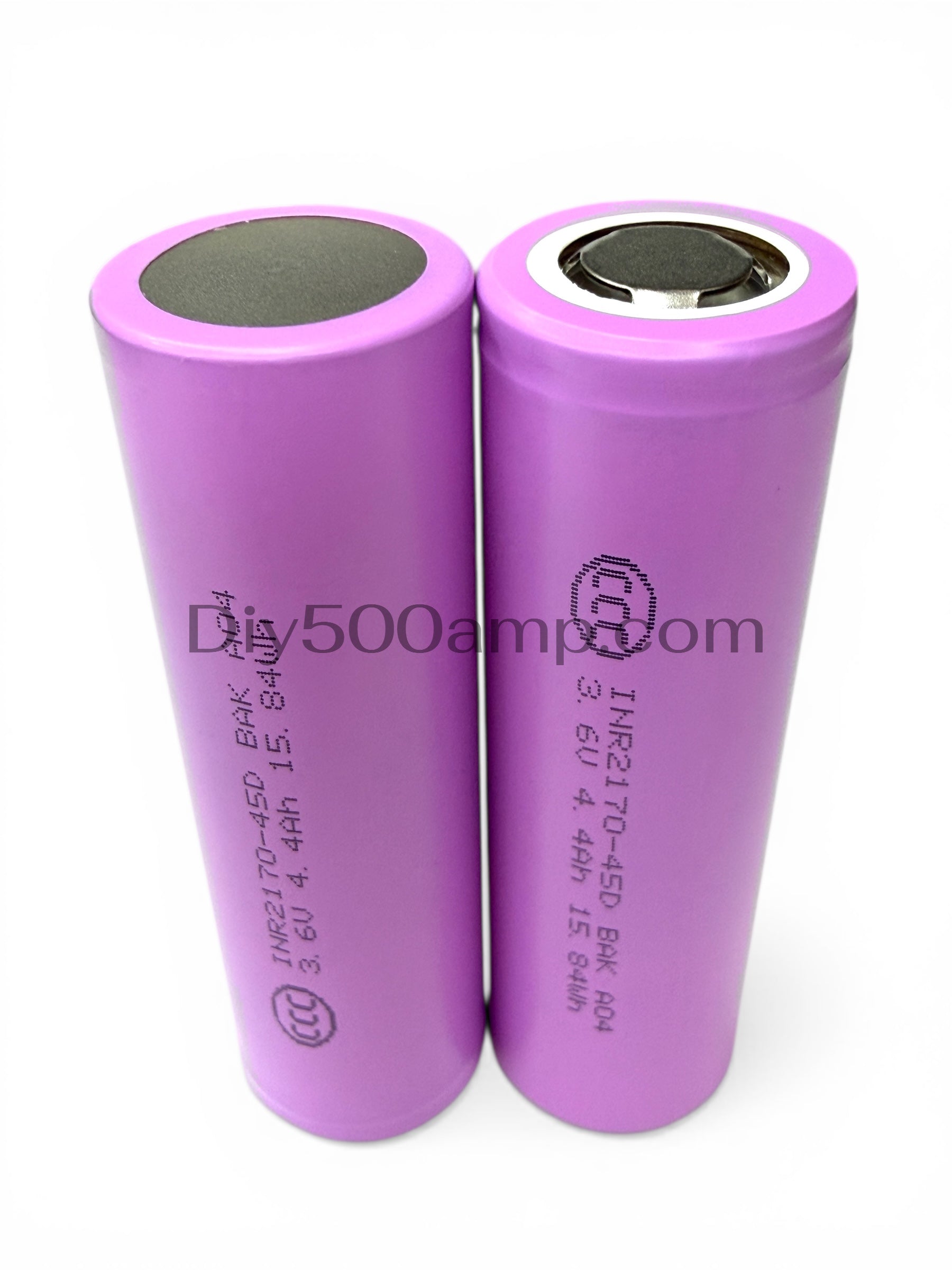 Two LG INR21700-45D 4400mAh lithium-ion battery cells, top view