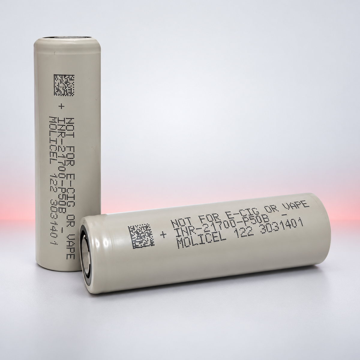 Molicel P50B 21700 lithium-ion cells, upright and horizontal views; sold individually