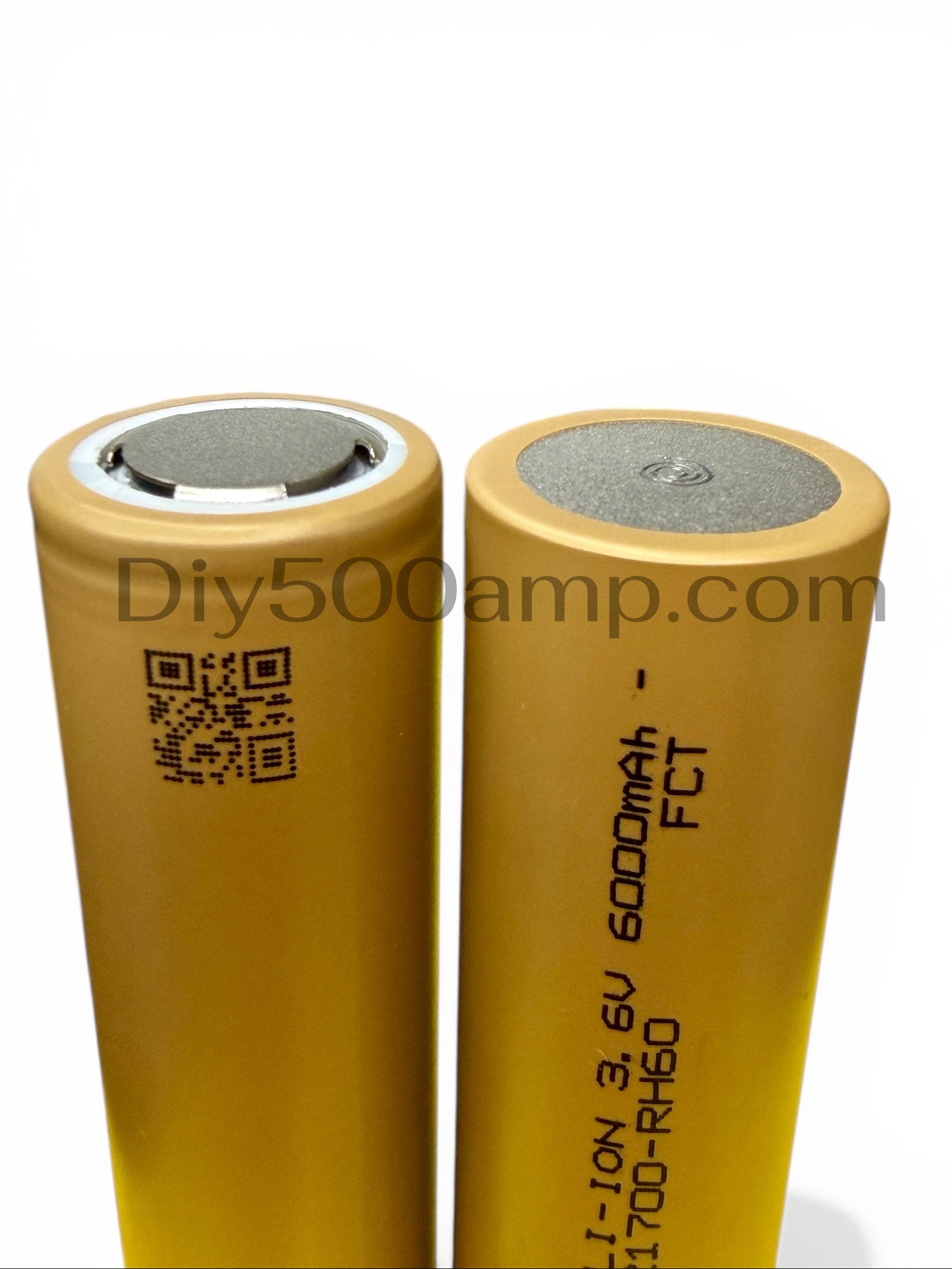 Two Reliance RH60 lithium-ion battery cells, top view