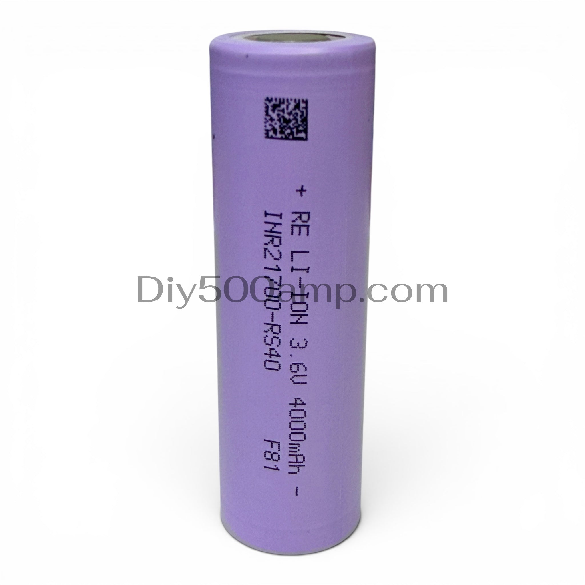 Reliance RS40 21700 4000mAh tabless lithium-ion battery cell, upright view