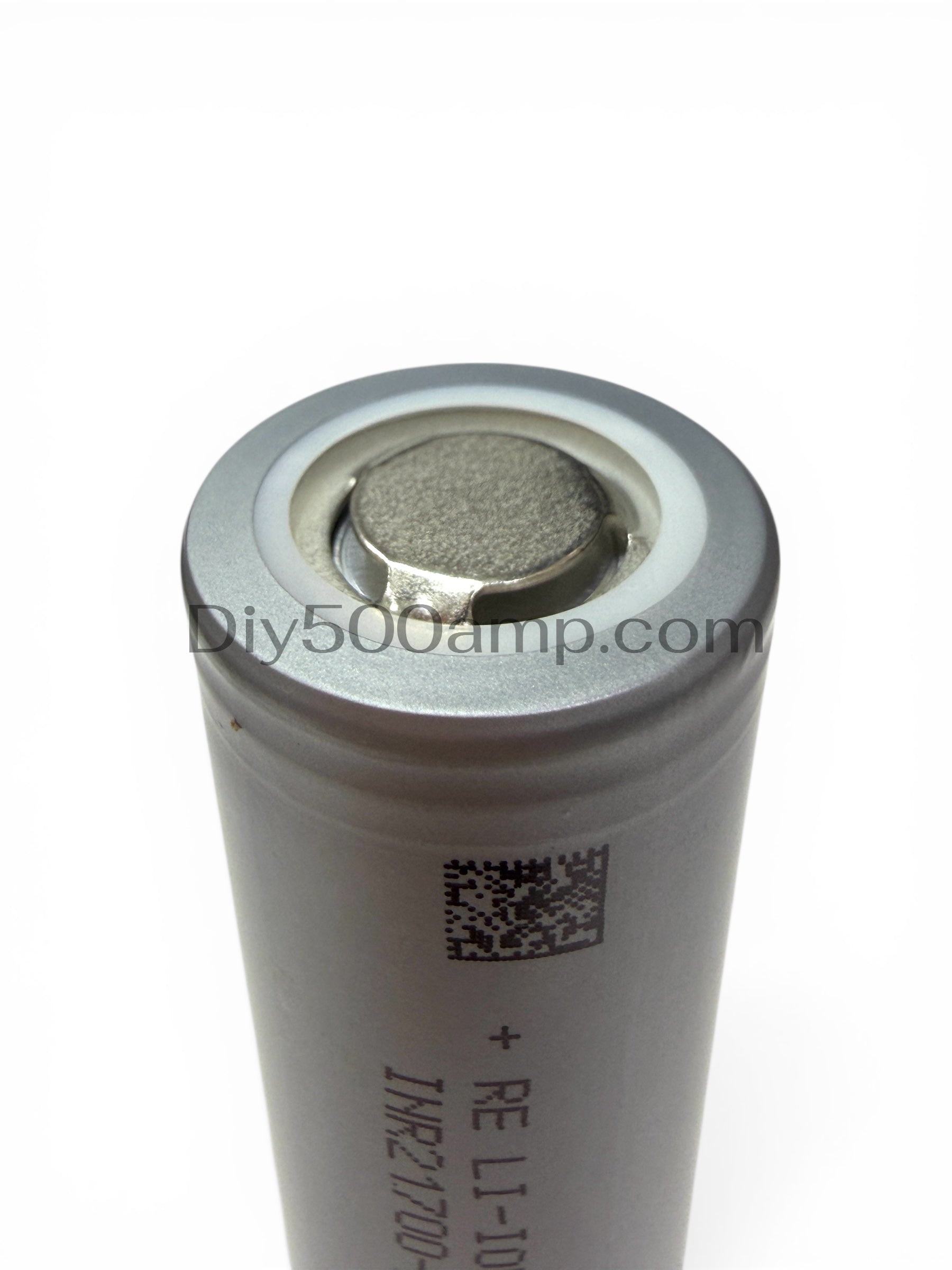 Reliance RS50 21700 5000mAh 70A tabless lithium-ion battery cell, top view, positive end
