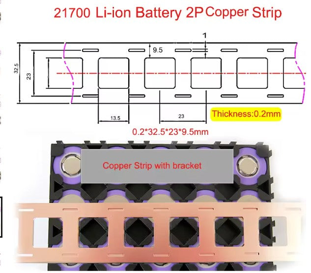 T2 Copper 2P Strips - 21700 Battery Welding (2M, 0.2mm Thickness) - lithium-ion battery cell
