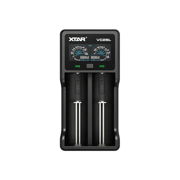 XTAR VC2SL two-bay LCD battery charger, front view