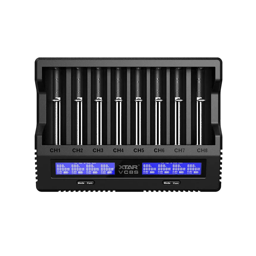 XTAR VC8S eight-bay LCD battery charger, front view
